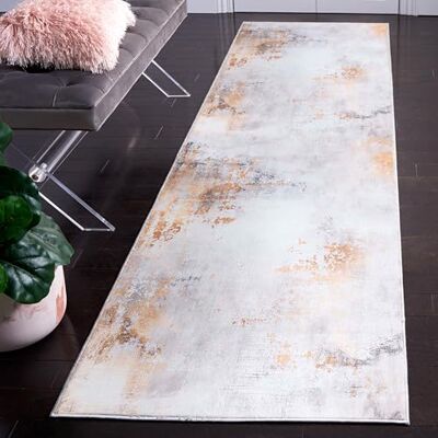 Safavieh Abstrakt Teppich für Rug Ideal für stark frequentierte Bereiche Maschinenwaschbar und rutschfest Tacoma Collection, Kurzer Flor, in Hellgrau Und Gold, 76 X 244 cm Safavieh Abstrakt Teppich für Rug Ideal für stark frequentierte Bereiche Maschinenwaschbar und rutschfest Tacoma Collection, Kurzer Flor, in Hellgrau Und Gold, 76 X 244 cm