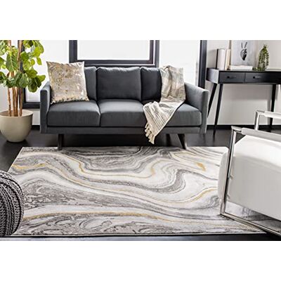 Safavieh Zeitgenössische Teppich für Wohnzimmer, Esszimmer, Schlafzimmer Craft Collection, Kurzer Flor, Grau und Gold, 160 X 229 cm Safavieh Zeitgenössische Teppich für Wohnzimmer, Esszimmer, Schlafzimmer Craft Collection, Kurzer Flor, Grau und Gold, 160 X 229 cm