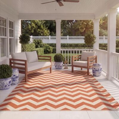 Safavieh Geometrisch Teppich für Wohnzimmer, Esszimmer, Schlafzimmer Courtyard Collection, Kurzer Flor, Terrakotta und Beige, 201 X 290 cm Safavieh Geometrisch Teppich für Wohnzimmer, Esszimmer, Schlafzimmer Courtyard Collection, Kurzer Flor, Terrakotta und Beige, 201 X 290 cm