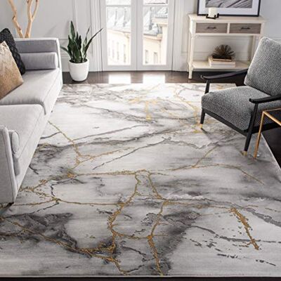 Safavieh Zeitgenössische Teppich für Wohnzimmer, Esszimmer, Schlafzimmer Craft Collection, Kurzer Flor, Grau und Gold, 201 X 201 cm Safavieh Zeitgenössische Teppich für Wohnzimmer, Esszimmer, Schlafzimmer Craft Collection, Kurzer Flor, Grau und Gold, 201 X 201 cm