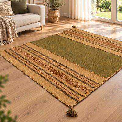 Steffensmeier Handwebteppich Muriani Baumwolle Wohnzimmer Grün, handgewebt, Größe: 70x130 cm Steffensmeier Handwebteppich Muriani Baumwolle Wohnzimmer Grün, handgewebt, Größe: 70x130 cm
