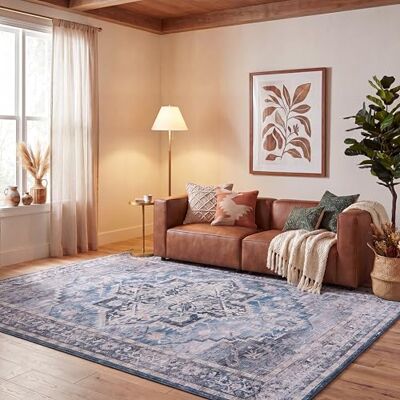 Safavieh Traditionell Teppich für Rug Ideal für stark frequentierte Bereiche Maschinenwaschbar und rutschfest Tucson Collection, Kurzer Flor, in Aqua und Grau, 244 X 305 cm Safavieh Traditionell Teppich für Rug Ideal für stark frequentierte Bereiche Maschinenwaschbar und rutschfest Tucson Collection, Kurzer Flor, in Aqua und Grau, 244 X 305 cm