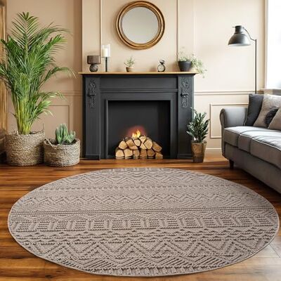 SIMPEX Teppich Rund 200 cm Beige Vintage Design Bouclé Schlingenflor Skandi Stil Modern Weich Strapazierfähig Pflegeleicht großer runder Teppich für Wohnzimmer Esszimmer Schlafzimmer SIMPEX Teppich Rund 200 cm Beige Vintage Design Bouclé Schlingenflor Skandi Stil Modern Weich Strapazierfähig Pflegeleicht großer runder Teppich für Wohnzimmer Esszimmer Schlafzimmer