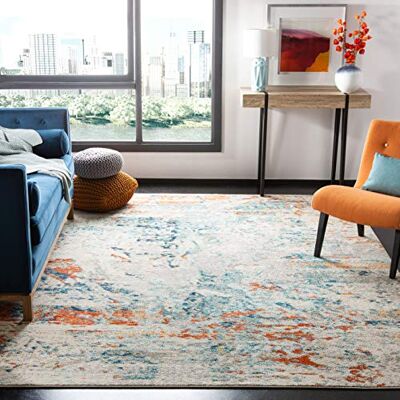 Safavieh Zeitgenössische Teppich für Wohnzimmer, Esszimmer, Schlafzimmer Madison Collection, Kurzer Flor, Creme und Orange, 90 x 150 cm Safavieh Zeitgenössische Teppich für Wohnzimmer, Esszimmer, Schlafzimmer Madison Collection, Kurzer Flor, Creme und Orange, 90 x 150 cm