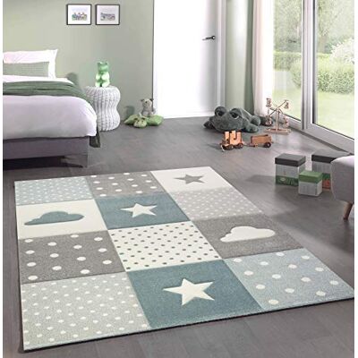 Merinos Kinderteppich Junge Teppich Kinderzimmer mit Stern Wolke in Blau Grau Creme Größe 160x230 cm Merinos Kinderteppich Junge Teppich Kinderzimmer mit Stern Wolke in Blau Grau Creme Größe 160x230 cm