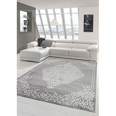Merinos Moderner Teppich Orientteppich Ornamente mit Glitzergarn in Grau Creme Größe 120x160 cm Merinos Moderner Teppich Orientteppich Ornamente mit Glitzergarn in Grau Creme Größe 120x160 cm
