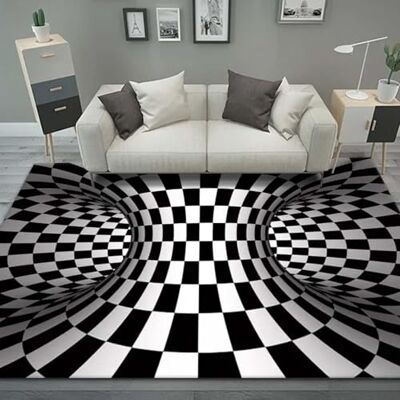 ART Stereo Illusion Teppich 3D Vortex Drucken Schwarz Weißer Abstrakter Karierter Kurzflor Teppich Weich rutschfest Design für Zuhause Schlafzimmer Wohnzimmer (Schwarz Weiss, 120 x 160 cm) ART Stereo Illusion Teppich 3D Vortex Drucken Schwarz Weißer Abstrakter Karierter Kurzflor Teppich Weich rutschfest Design für Zuhause Schlafzimmer Wohnzimmer (Schwarz Weiss, 120 x 160 cm)