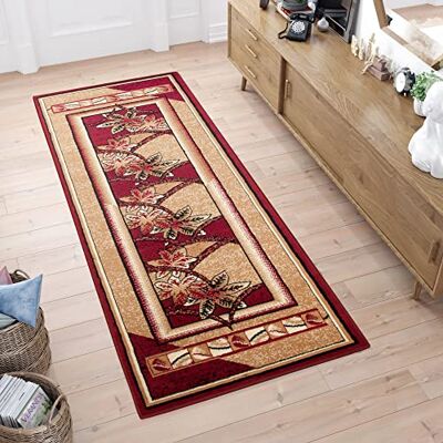 TAPISO Atlas Läufer Kurzflor Teppich Wohnzimmer Modern Rot Beige Designer Floral Blumen Blatt Abstrakt Muster Schlafzimmer ÖKOTEX 100 x 250 cm TAPISO Atlas Läufer Kurzflor Teppich Wohnzimmer Modern Rot Beige Designer Floral Blumen Blatt Abstrakt Muster Schlafzimmer ÖKOTEX 100 x 250 cm