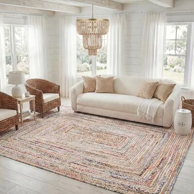 Safavieh - Jute/Cotton Rug - Beige/Multicolor - Rug Safavieh - Jute/Cotton Rug - Beige/Multicolor - Rug