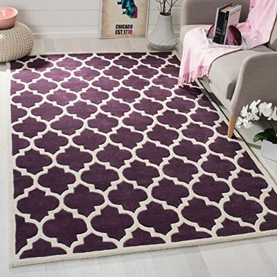 Safavieh Zeitgenössische Teppich für Wohnzimmer, Esszimmer, Schlafzimmer Chatham Collection, Kurzer Flor, Lila und Elfenbein, 183 X 274 cm Safavieh Zeitgenössische Teppich für Wohnzimmer, Esszimmer, Schlafzimmer Chatham Collection, Kurzer Flor, Lila und Elfenbein, 183 X 274 cm