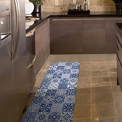 CREARREDA Läufer Teppich Küchenteppich Azulejos Tile Carpet 50x180 Isolierend, feuerhemmend, Kratzfest, hypoallergen, leicht zu waschender Vinyl Teppich. Komplett in Italien hergestellt CREARREDA Läufer Teppich Küchenteppich Azulejos Tile Carpet 50x180 Isolierend, feuerhemmend, Kratzfest, hypoallergen, leicht zu waschender Vinyl Teppich. Komplett in Italien hergestellt