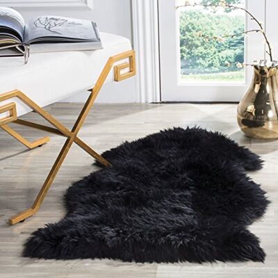 Safavieh Tierdruck Teppich für Wohnzimmer, Esszimmer, Schlafzimmer Fur Collection, Hoher Flor, Mitternachtsschwarz, 61 X 91 cm Safavieh Tierdruck Teppich für Wohnzimmer, Esszimmer, Schlafzimmer Fur Collection, Hoher Flor, Mitternachtsschwarz, 61 X 91 cm