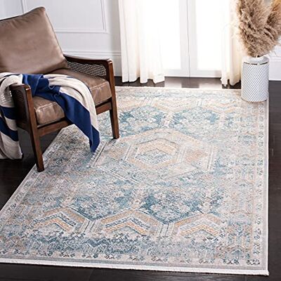 Safavieh Zeitgenössische Teppich für Wohnzimmer, Esszimmer, Schlafzimmer Shivan Collection, Kurzer Flor, Blau und Gold, 122 X 183 cm Safavieh Zeitgenössische Teppich für Wohnzimmer, Esszimmer, Schlafzimmer Shivan Collection, Kurzer Flor, Blau und Gold, 122 X 183 cm