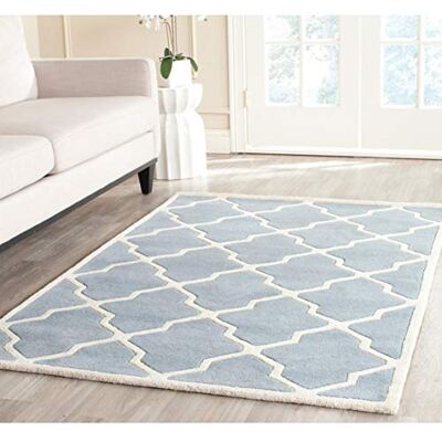 Safavieh Zeitgenössische Teppich für Wohnzimmer, Esszimmer, Schlafzimmer Chatham Collection, Kurzer Flor, Blau und Elfenbein, 122 X 183 cm Safavieh Zeitgenössische Teppich für Wohnzimmer, Esszimmer, Schlafzimmer Chatham Collection, Kurzer Flor, Blau und Elfenbein, 122 X 183 cm