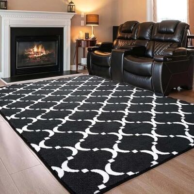 ART Abstrakter Teppich Wohnzimmer 120 x 160 cm Moderne Schwarz und Weiß Teppich Schlafzimmer Großer Teppiche Waschbar rutschfest Teppiche Kurzflor Carpet für Living Room Esszimmer Büro ART Abstrakter Teppich Wohnzimmer 120 x 160 cm Moderne Schwarz und Weiß Teppich Schlafzimmer Großer Teppiche Waschbar rutschfest Teppiche Kurzflor Carpet für Living Room Esszimmer Büro