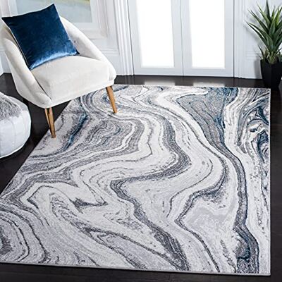 Safavieh Zeitgenössische Teppich für Wohnzimmer, Esszimmer, Schlafzimmer Amelia Collection, Kurzer Flor, Grau und Blau, 165 X 231 cm Safavieh Zeitgenössische Teppich für Wohnzimmer, Esszimmer, Schlafzimmer Amelia Collection, Kurzer Flor, Grau und Blau, 165 X 231 cm