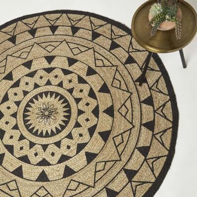 Homescapes Mandala Teppich rund 90 cm, Jute-Teppich schwarz-Natur, runder Teppich geflochten, geometrisch Gemustert Homescapes Mandala Teppich rund 90 cm, Jute-Teppich schwarz-Natur, runder Teppich geflochten, geometrisch Gemustert
