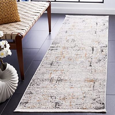 Safavieh Zeitgenössische Teppich für Wohnzimmer, Esszimmer, Schlafzimmer Shivan Collection, Kurzer Flor, Grau und Gold, 66 X 244 cm Safavieh Zeitgenössische Teppich für Wohnzimmer, Esszimmer, Schlafzimmer Shivan Collection, Kurzer Flor, Grau und Gold, 66 X 244 cm