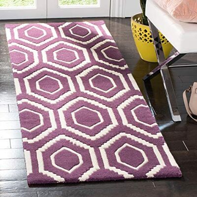 Safavieh Zeitgenössische Teppich für Wohnzimmer, Esszimmer, Schlafzimmer Chatham Collection, Kurzer Flor, Lila und Elfenbein, 69 X 213 cm Safavieh Zeitgenössische Teppich für Wohnzimmer, Esszimmer, Schlafzimmer Chatham Collection, Kurzer Flor, Lila und Elfenbein, 69 X 213 cm
