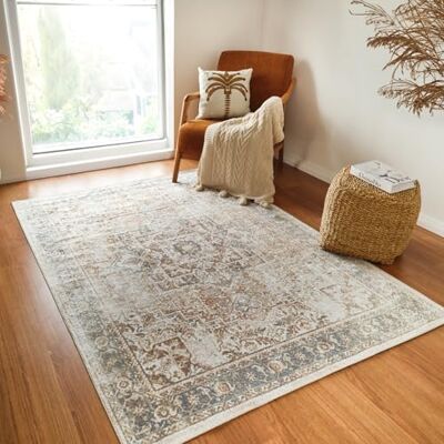 Livabliss Bridgetown waschbar in der Waschmaschine Vintage Groß für Wohnzimmer 120x170 cm, Schlafzimmer, Küche Orientalischer Boho, Braun, Crème Livabliss Bridgetown waschbar in der Waschmaschine Vintage Groß für Wohnzimmer 120x170 cm, Schlafzimmer, Küche Orientalischer Boho, Braun, Crème