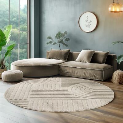 SIMPEX Teppich Rund 120 cm Beige, Hochflor Wohnzimmer Teppich, Weich & Flauschig, Skandinavisch Boho Stil, Langflor Shaggy, Pflegeleicht, Jute Rückseite SIMPEX Teppich Rund 120 cm Beige, Hochflor Wohnzimmer Teppich, Weich & Flauschig, Skandinavisch Boho Stil, Langflor Shaggy, Pflegeleicht, Jute Rückseite