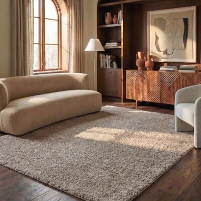 SAFAVIEH Zottelig Teppich für Wohnzimmer, Esszimmer, Schlafzimmer Athens Shag Collection, Hoher Flor, Beige, 183 X 274 cm SAFAVIEH Zottelig Teppich für Wohnzimmer, Esszimmer, Schlafzimmer Athens Shag Collection, Hoher Flor, Beige, 183 X 274 cm