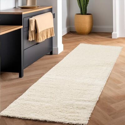 SIMPEX Shaggy Hochflor Teppich, 60x110 cm, Creme, weich, flauschig, modern, einfarbig, Für Flur oder kleine Räume, für Wohnzimmer Schlafzimmer Flur SIMPEX Shaggy Hochflor Teppich, 60x110 cm, Creme, weich, flauschig, modern, einfarbig, Für Flur oder kleine Räume, für Wohnzimmer Schlafzimmer Flur