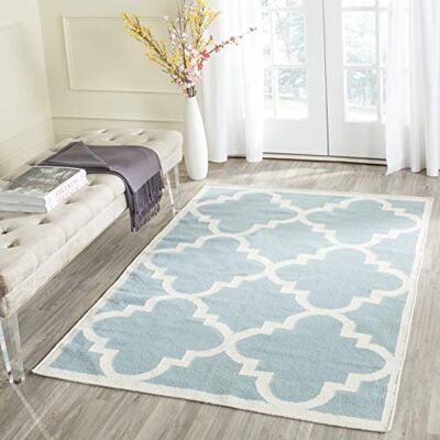 Safavieh Zeitgenössische Teppich für Wohnzimmer, Esszimmer, Schlafzimmer Dhurrie Collection, Kurzer Flor, Hellblau und Elfenbein, 152 X 244 cm Safavieh Zeitgenössische Teppich für Wohnzimmer, Esszimmer, Schlafzimmer Dhurrie Collection, Kurzer Flor, Hellblau und Elfenbein, 152 X 244 cm