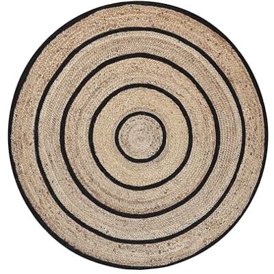 Beliani Runder Teppich aus Baumwolle Jute Spirale beige/schwarz ⌀ 140 cm Boho Stil Bukse Beliani Runder Teppich aus Baumwolle Jute Spirale beige/schwarz ⌀ 140 cm Boho Stil Bukse