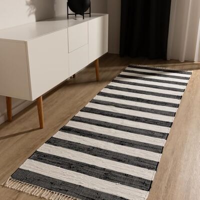 benuta Basic Baumwollteppich Tom Schwarz/Creme 80x300 cm Handgewebter Wohnzimmer Teppich 100% Recycelte Baumwolle Für Fußbodenheizung geeignet benuta Basic Baumwollteppich Tom Schwarz/Creme 80x300 cm Handgewebter Wohnzimmer Teppich 100% Recycelte Baumwolle Für Fußbodenheizung geeignet