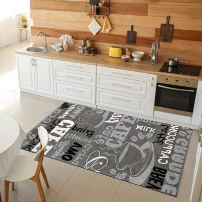 VIMODA Küchenteppich Grau Trendiger Kaffee Teppich, Teppichläufer Kaffee Muster Läufer,Maße:160x220 cm VIMODA Küchenteppich Grau Trendiger Kaffee Teppich, Teppichläufer Kaffee Muster Läufer,Maße:160x220 cm