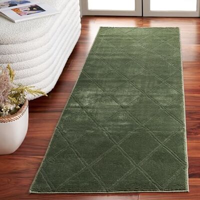 Safavieh Zeitgenössische Teppich für Wohnzimmer, Esszimmer, Schlafzimmer Revive Collection, Kurzer Flor, Grün, 62 X 240 cm Safavieh Zeitgenössische Teppich für Wohnzimmer, Esszimmer, Schlafzimmer Revive Collection, Kurzer Flor, Grün, 62 X 240 cm