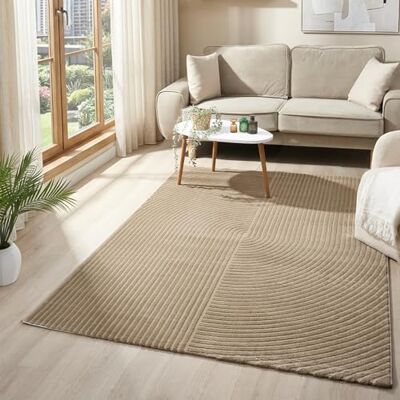 VIMODA Kurzflor-Teppich Boho modern – Dünner Wohnzimmer- & Schlafzimmerteppich mit 3D Hoch-Tief-Effekt, pflegeleicht,Farbe:Beige;Maße:200x290 cm VIMODA Kurzflor-Teppich Boho modern – Dünner Wohnzimmer- & Schlafzimmerteppich mit 3D Hoch-Tief-Effekt, pflegeleicht,Farbe:Beige;Maße:200x290 cm