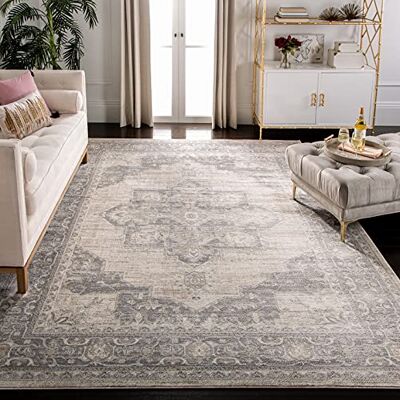 Safavieh Traditionell Teppich für Wohnzimmer, Esszimmer, Schlafzimmer Brentwood Collection, Kurzer Flor, Creme und Grau, 160 x 160 cm Safavieh Traditionell Teppich für Wohnzimmer, Esszimmer, Schlafzimmer Brentwood Collection, Kurzer Flor, Creme und Grau, 160 x 160 cm
