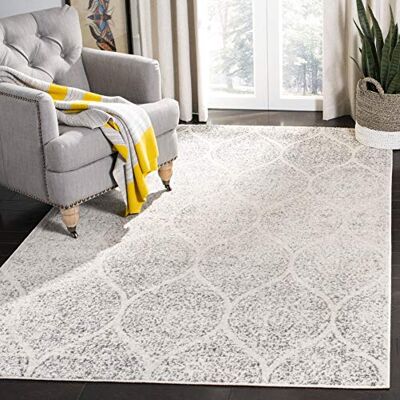 Safavieh Zeitgenössische Teppich für Wohnzimmer, Esszimmer, Schlafzimmer Madison Collection, Kurzer Flor, Elfenbein und Silber, 155 X 229 cm Safavieh Zeitgenössische Teppich für Wohnzimmer, Esszimmer, Schlafzimmer Madison Collection, Kurzer Flor, Elfenbein und Silber, 155 X 229 cm