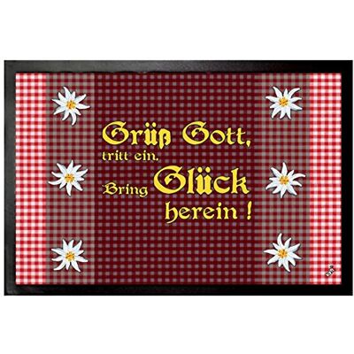 1art1 Edelweiß Grüß Gott, Tritt EIN, Bring Glück Herein Fußmatte Dekomatte Innenbereich Design Türmatte 60x40 cm 1art1 Edelweiß Grüß Gott, Tritt EIN, Bring Glück Herein Fußmatte Dekomatte Innenbereich Design Türmatte 60x40 cm