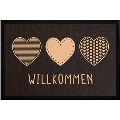MoonWorks ® Fußmatte Willkommen Motiv Herzen Türmatte Deko Haustür Eingang rutschfest & waschbar Beige-schwarz 60x40cm MoonWorks ® Fußmatte Willkommen Motiv Herzen Türmatte Deko Haustür Eingang rutschfest & waschbar Beige-schwarz 60x40cm