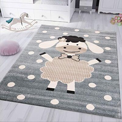 VIMODA Kinderteppich Kinderzimmer Babyteppich Fröhlicher Schaf Mint Blau Beige Dots, Maße:Ø 120 cm Rund VIMODA Kinderteppich Kinderzimmer Babyteppich Fröhlicher Schaf Mint Blau Beige Dots, Maße:Ø 120 cm Rund