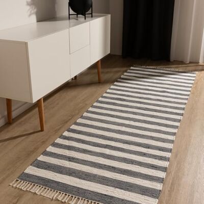 benuta Basic Baumwollteppich Tom Grau/Creme 80x300 cm Handgewebter Wohnzimmer Teppich 100% Recycelte Baumwolle Für Fußbodenheizung geeignet benuta Basic Baumwollteppich Tom Grau/Creme 80x300 cm Handgewebter Wohnzimmer Teppich 100% Recycelte Baumwolle Für Fußbodenheizung geeignet