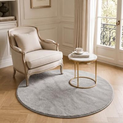 VOUNOT ® Teppich Wohnzimmer rund Ø 120 cm, mit rutschfeste Rückseite & Antirutschmatte, Kuscheliger Kurzflor Flauschig Teppiche Gegend für Schlafzimmer Kinderzimmer Esszimmer, Grau VOUNOT ® Teppich Wohnzimmer rund Ø 120 cm, mit rutschfeste Rückseite & Antirutschmatte, Kuscheliger Kurzflor Flauschig Teppiche Gegend für Schlafzimmer Kinderzimmer Esszimmer, Grau