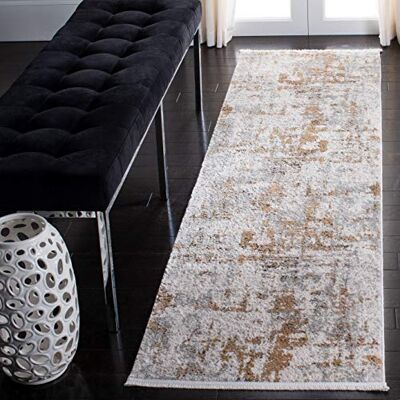 Safavieh Zeitgenössische Teppich für Wohnzimmer, Esszimmer, Schlafzimmer Shivan Collection, Kurzer Flor, Grau und Gold, 66 X 244 cm Safavieh Zeitgenössische Teppich für Wohnzimmer, Esszimmer, Schlafzimmer Shivan Collection, Kurzer Flor, Grau und Gold, 66 X 244 cm