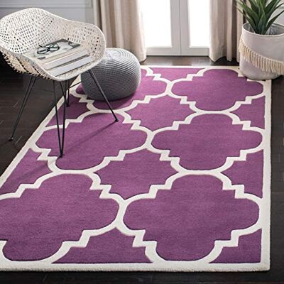 Safavieh Zeitgenössische Teppich für Wohnzimmer, Esszimmer, Schlafzimmer Chatham Collection, Kurzer Flor, Lila und Elfenbein, 152 X 244 cm Safavieh Zeitgenössische Teppich für Wohnzimmer, Esszimmer, Schlafzimmer Chatham Collection, Kurzer Flor, Lila und Elfenbein, 152 X 244 cm