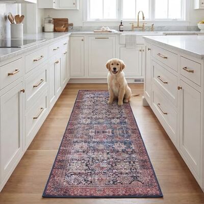 Safavieh Traditionell Teppich für Rug Ideal für stark frequentierte Bereiche Maschinenwaschbar und rutschfest Tucson Collection, Kurzer Flor, in Marine und Rost, 76 X 183 cm Safavieh Traditionell Teppich für Rug Ideal für stark frequentierte Bereiche Maschinenwaschbar und rutschfest Tucson Collection, Kurzer Flor, in Marine und Rost, 76 X 183 cm