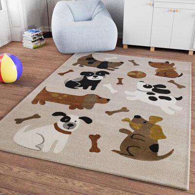 Smart Kids Rocky & Friends Kinderteppich, 120 x 170 cm, Sand beige meliert gewebter Kinderteppich, Spannende Abenteuer mit fröhlichen Hunde Motiven Smart Kids Rocky & Friends Kinderteppich, 120 x 170 cm, Sand beige meliert gewebter Kinderteppich, Spannende Abenteuer mit fröhlichen Hunde Motiven