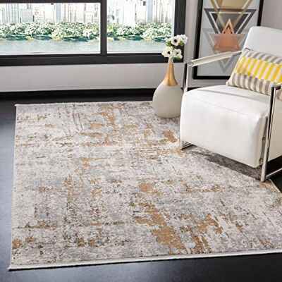 Safavieh Zeitgenössische Teppich für Wohnzimmer, Esszimmer, Schlafzimmer Shivan Collection, Kurzer Flor, Grau und Gold, 160 X 229 cm Safavieh Zeitgenössische Teppich für Wohnzimmer, Esszimmer, Schlafzimmer Shivan Collection, Kurzer Flor, Grau und Gold, 160 X 229 cm