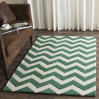 Safavieh Zeitgenössische Teppich für Wohnzimmer, Esszimmer, Schlafzimmer Chatham Collection, Kurzer Flor, Blaugrün und Elfenbein, 91 X 152 cm Safavieh Zeitgenössische Teppich für Wohnzimmer, Esszimmer, Schlafzimmer Chatham Collection, Kurzer Flor, Blaugrün und Elfenbein, 91 X 152 cm