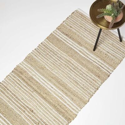 Homescapes Arlyn Jute-Läufer beige-weiß gestreift 66x200 cm, Flachgewebe-Teppich Jute & Baumwolle mit Streifen-Muster Homescapes Arlyn Jute-Läufer beige-weiß gestreift 66x200 cm, Flachgewebe-Teppich Jute & Baumwolle mit Streifen-Muster