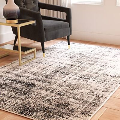 Safavieh Modern Teppich für Wohnzimmer, Esszimmer, Schlafzimmer Adirondack Collection, Kurzer Flor, Silber und Schwarz, 91 X 152 cm Safavieh Modern Teppich für Wohnzimmer, Esszimmer, Schlafzimmer Adirondack Collection, Kurzer Flor, Silber und Schwarz, 91 X 152 cm