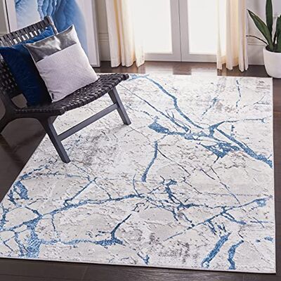 Safavieh Zeitgenössische Teppich für Wohnzimmer, Esszimmer, Schlafzimmer Amelia Collection, Kurzer Flor, Grau und Blau, 165 X 231 cm Safavieh Zeitgenössische Teppich für Wohnzimmer, Esszimmer, Schlafzimmer Amelia Collection, Kurzer Flor, Grau und Blau, 165 X 231 cm