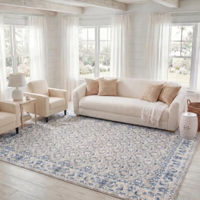 SAFAVIEH Übergangs Teppich für Wohnzimmer, Esszimmer, Schlafzimmer Brentwood Collection, Kurzer Flor, Hellgrau und Blau, 183 X 274 cm SAFAVIEH Übergangs Teppich für Wohnzimmer, Esszimmer, Schlafzimmer Brentwood Collection, Kurzer Flor, Hellgrau und Blau, 183 X 274 cm